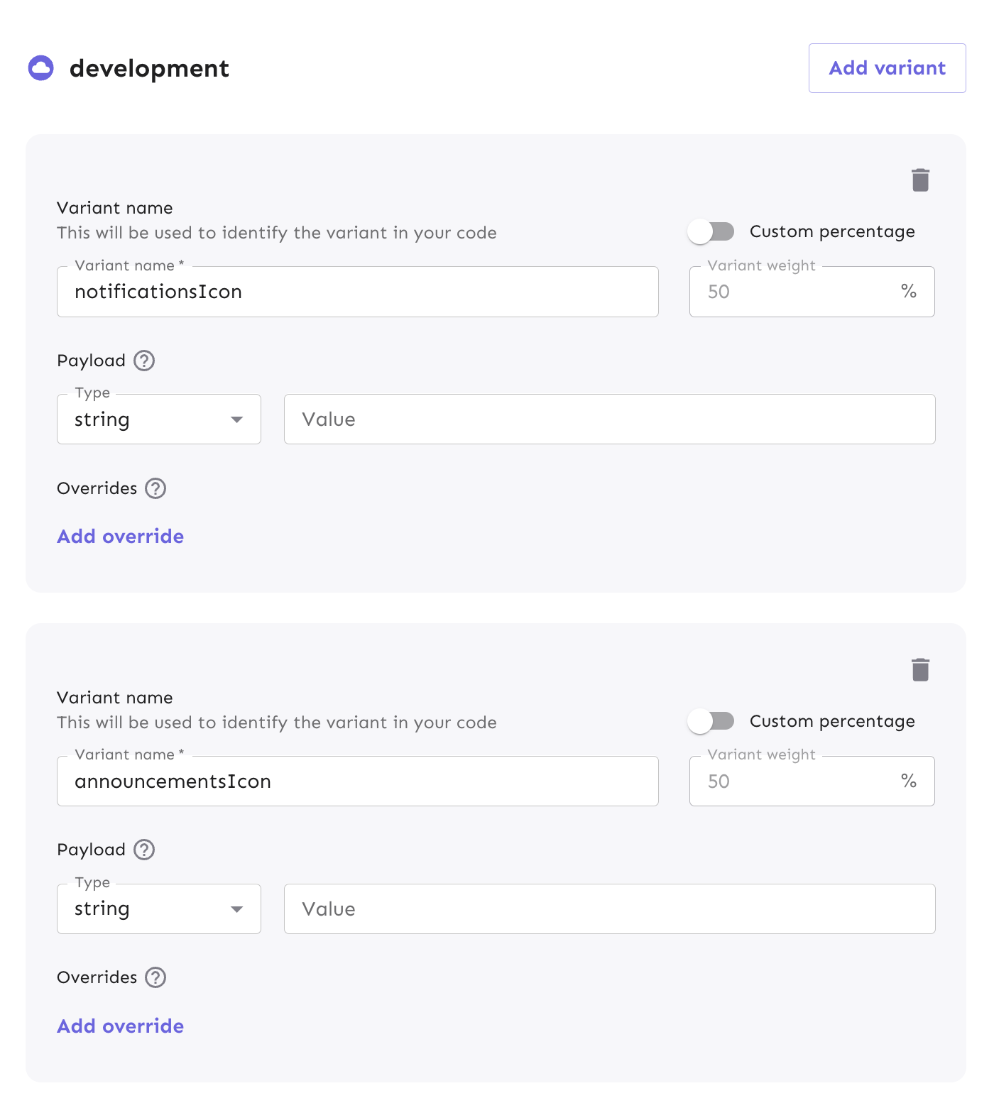 The form allows you to configure your variant.